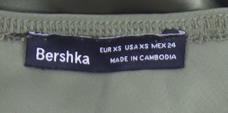 Bershka Women Green XS Satin-Look Slip Mini Dress Adjustable Straps
