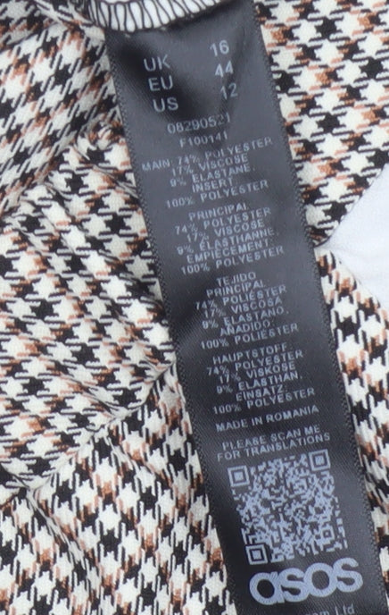 Brand and care label for ASOS Women’s Multicoloured Check Tapered Smart Trousers UK 16