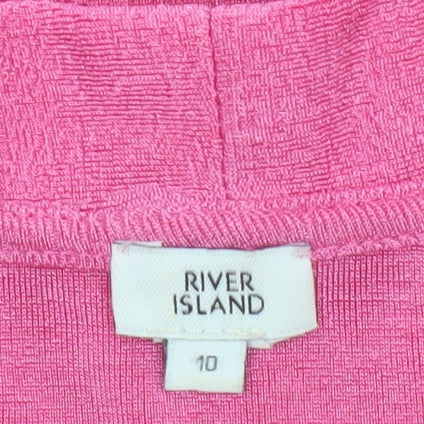 River Island Women Pink Size 10 Ruffle Puff Sleeve V-Neck Bodysuit