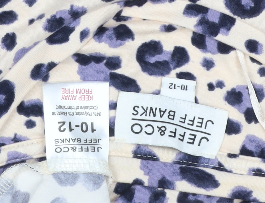 Brand and care label for Jeff Banks Women Beige Purple Leopard Print Jersey T-Shirt UK 10