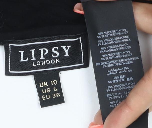 Lipsy Women Black UK 10 Cold Shoulder V-Neck Stretch Blouse