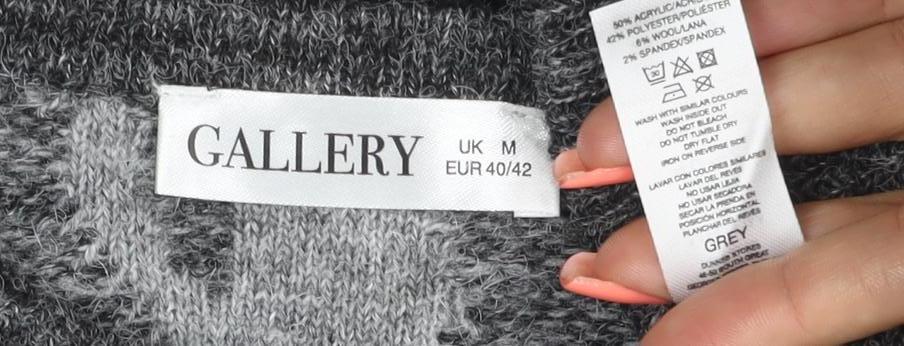 Brand and care label for Gallery Women Grey M Cable Knit Beaded Crew Neck Jumper