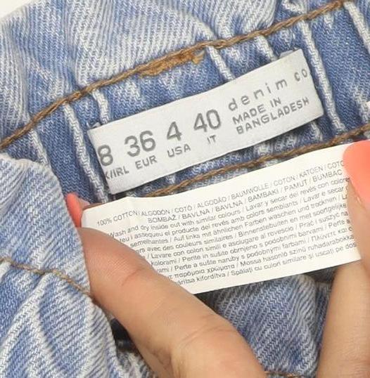 Brand and care label for Denim Co Women’s Blue UK 8 Paperbag High Rise Cotton Jeans