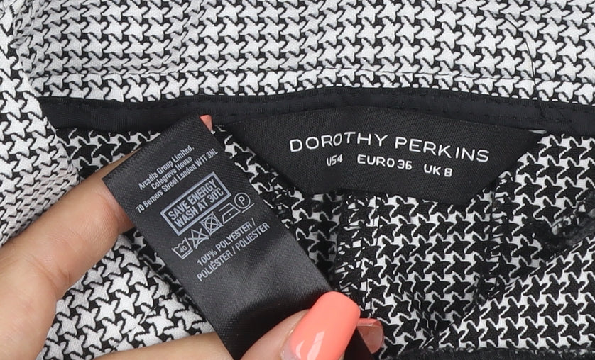 Brand and care label for Dorothy Perkins Women Black White UK 8 Geometric Tapered Trousers
