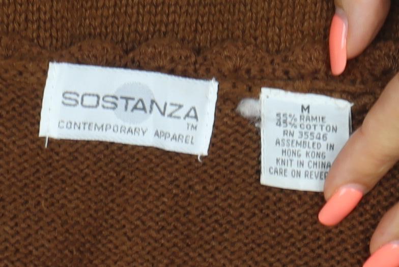Sostanza Women’s Brown M Crochet Floral Sleeveless Button Cardigan