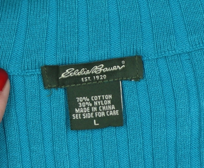 Eddie Bauer Women’s Blue L Rib Knit 1/4 Zip High Neck Jumper