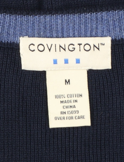 Covington Men Blue M V-Neck Cotton Knit Sleeveless Jumper Vest