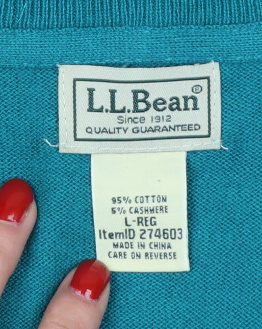 Brand and care label for L.L.Bean Men’s Blue L V-Neck Cotton Cashmere jumper