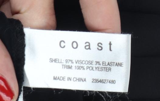 Coast Women Black UK 14 Ruffle Pleated Cap Sleeve Viscose Blouse