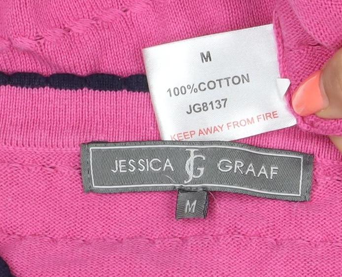Jessica Graaf Women Pink Cotton V-Neck Open Knit Jumper Size M
