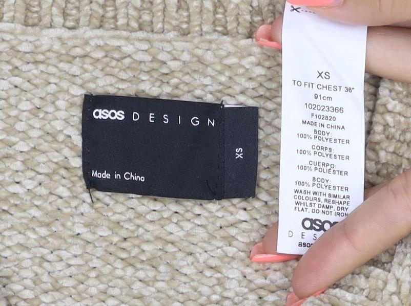Brand and care label for ASOS Design Men’s Beige XS Chunky Knit Crew Neck jumper