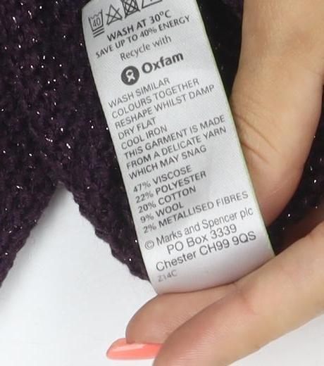 Marks & Spencer Women Purple Glitter Knit Tunic Jumper UK 8