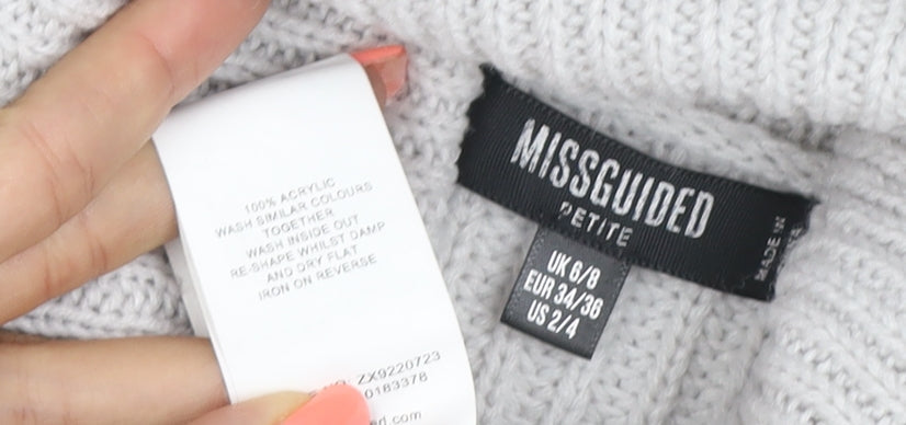 Brand and care label for Missguided Women Grey XS Petite Chunky Knit Roll Neck Cropped Jumper