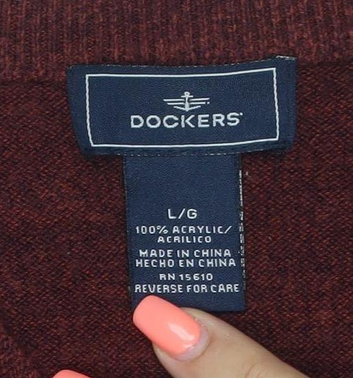 Dockers Men’s Red Acrylic V-Neck Knit Sleeveless Jumper Vest L