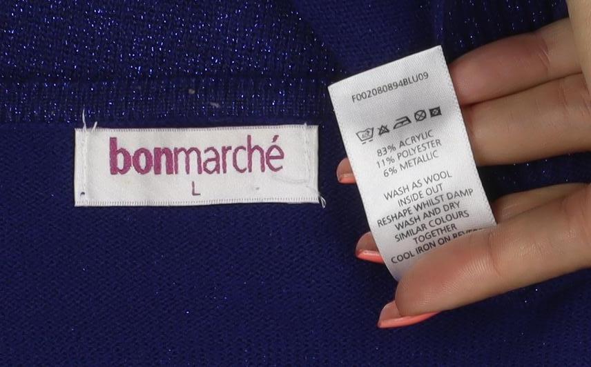 Bonmarché Women’s Blue L Sparkle Embellished V-Neck Knit Jumper