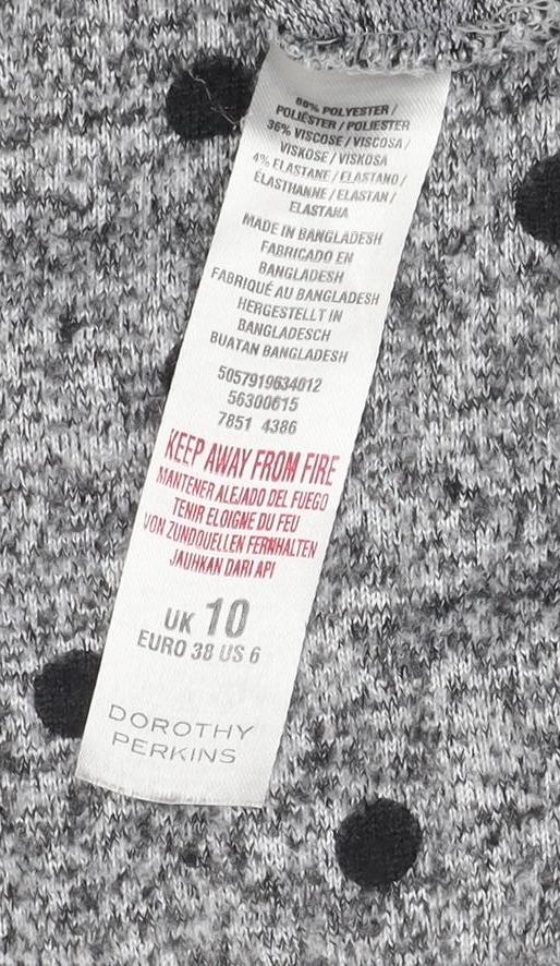 Dorothy Perkins Women Grey Black Polka Dot V-Neck Dolman Jumper UK 10