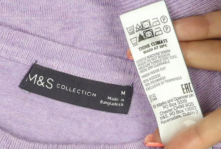 Marks & Spencer Women Purple M Lyocell Knit Puff Sleeve Jumper