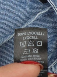 Additional view of Dunnes Women Blue S Lyocell Chambray Ruffle Button-Up Shirt