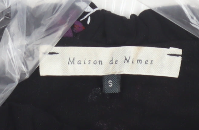 Maison de Nimes Women Black Floral Long Sleeve Tie Neck Blouse Size S