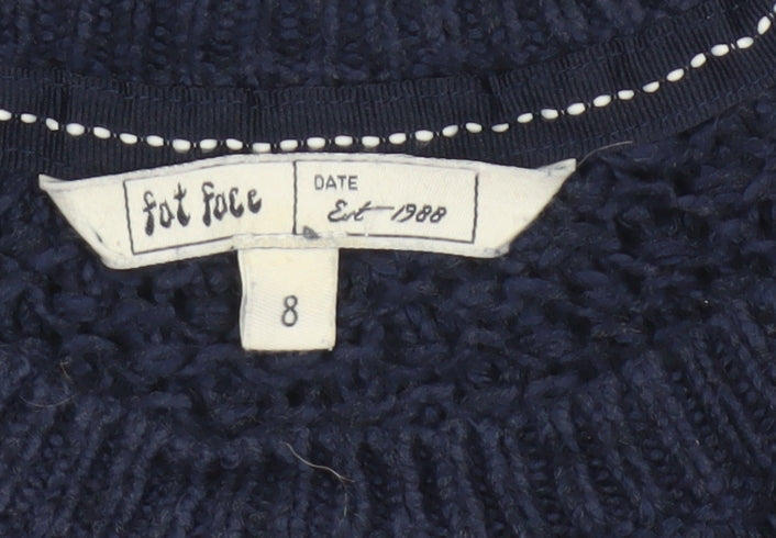 Fat Face Women’s Blue Size 8 Chunky Knit Crew Neck Jumper