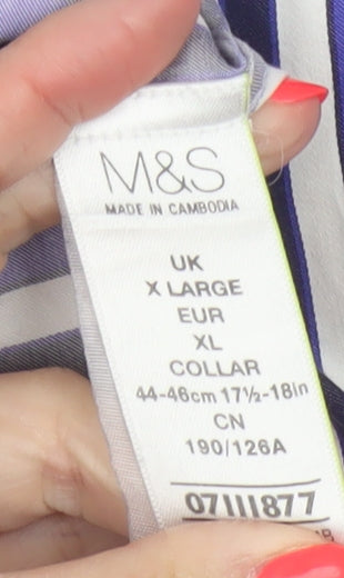 Marks & Spencer Men's Blue White Stripe XL Tailored Fit Cotton Shirt