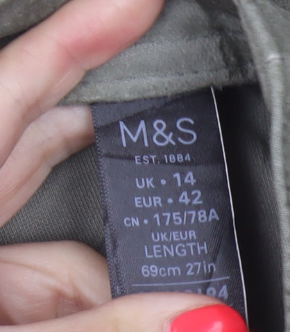 Marks and Spencer Women Green UK 14 A-Line Knee Length Cotton Skirt