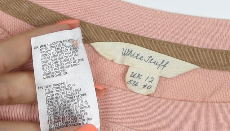 White Stuff Women’s Pink UK 12 Basic Jersey Long Sleeve Pocket T-Shirt