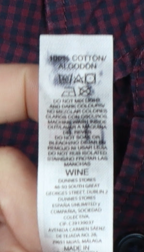Additional view of Dunnes Men’s Red Check Cotton Button-Down Shirt L Regular Fit