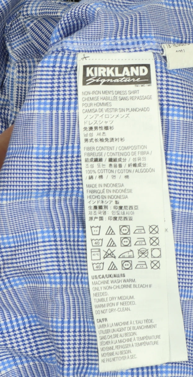 Additional view of Kirkland Signature Men's Blue Check 17 Traditional Fit Non-Iron Shirt