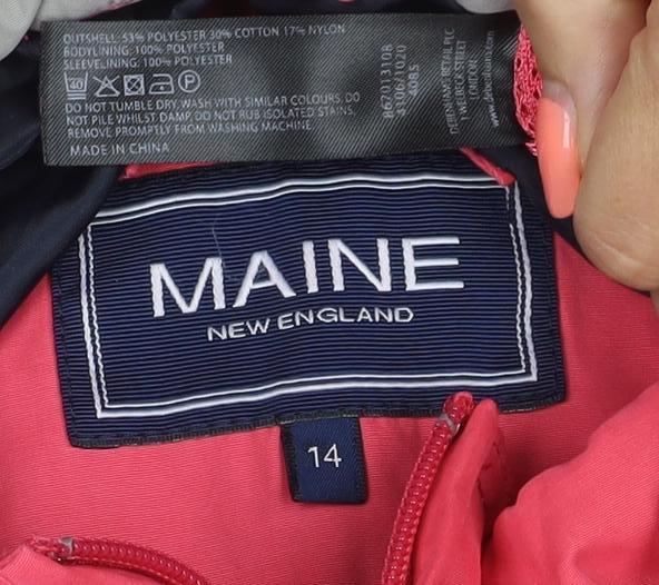 Brand and care label for Maine New England Women’s Pink UK 14 Hooded Rain Jacket