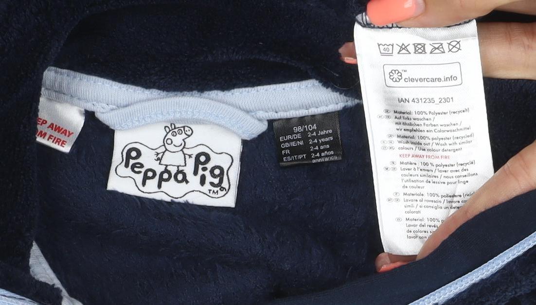 Peppa Pig Boys Navy Fleece Zip Jacket 2-4 Years George & Peppa