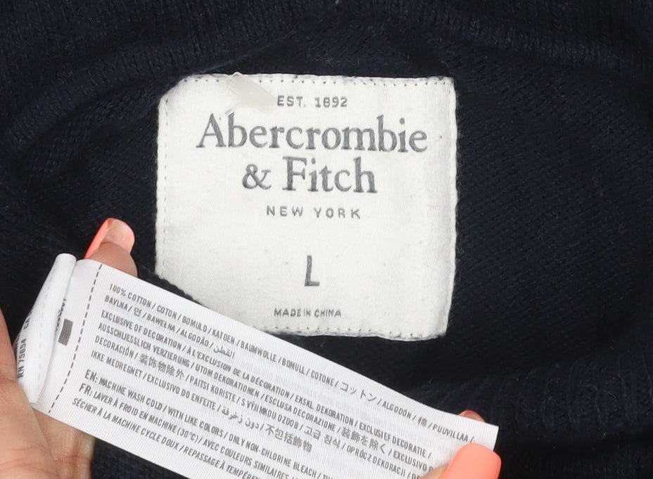 Abercrombie & Fitch Men's Black L Hooded Henley Cotton Jumper