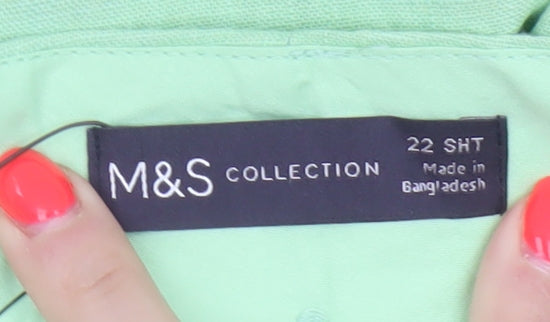 Marks and Spencer Women Green Size 22 Short Wide Leg High Rise Linen Trousers