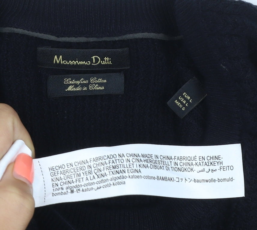 Brand and care label for Massimo Dutti Men’s Black L Cable Knit Cotton Crew Neck Jumper