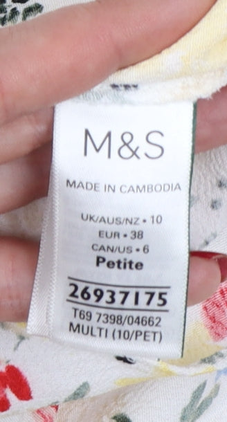 M&S Women’s Multicoloured Floral Midi Fit & Flare Dress UK 10 Petite