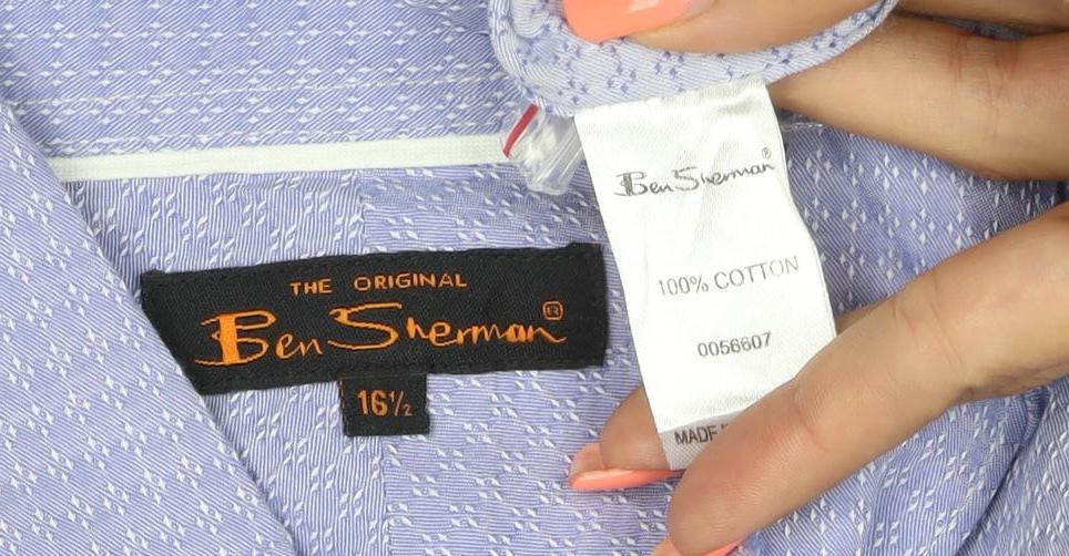 Ben Sherman Men’s Blue 16.5 Button-Down Long Sleeve Cotton Shirt