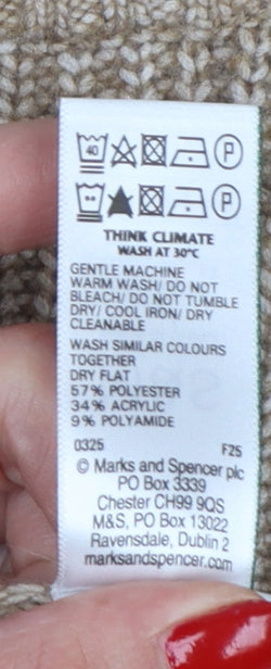 Marks & Spencer Women Beige M Chunky Knit Crew Neck Jumper