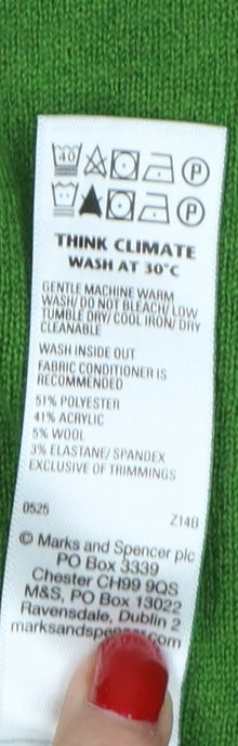 Marks and Spencer Women Green S V-Neck Knit Pullover Jumper