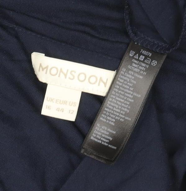 Monsoon Women Navy UK 16 Maxi Beaded V-Neck Sleeveless Dress