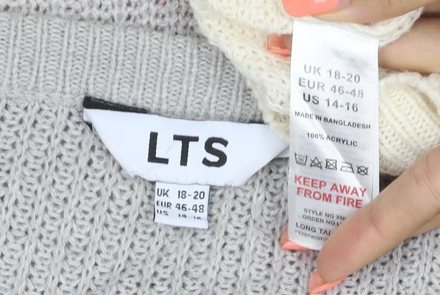 Brand and care label for LTS Women’s Multicoloured Stripe Crew Neck Acrylic Jumper UK 18 Tall