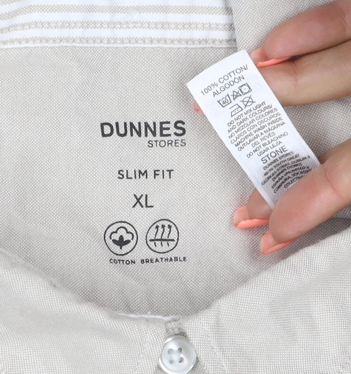 Dunnes Stores Men Beige XL Slim Fit Cotton Button-Up Shirt