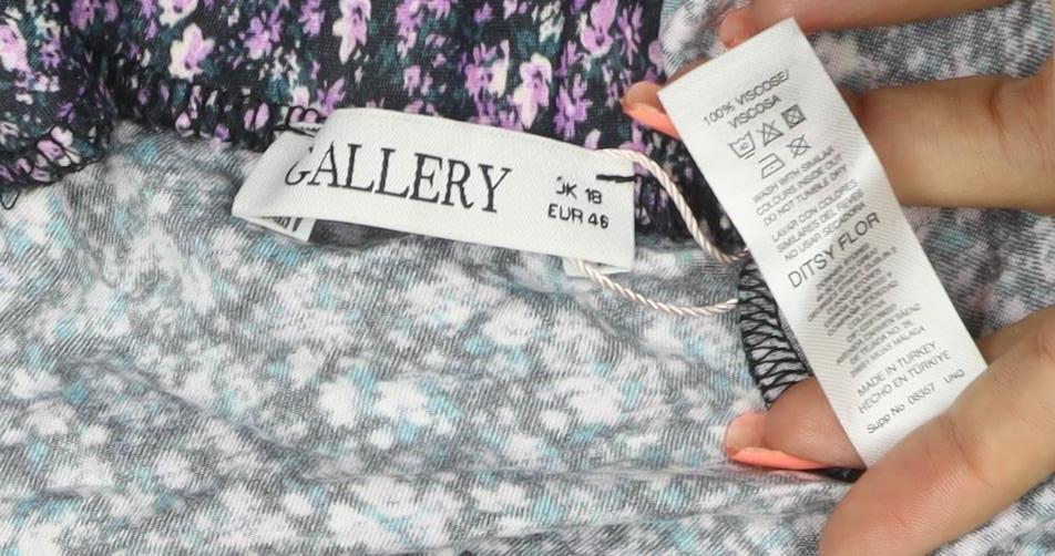Gallery Women Black Floral Viscose Maxi Skirt UK 18 Elastic Waist