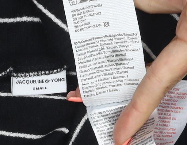 Brand and care label for Jacqueline de Yong Women Black Striped Bodycon Knit Dress M