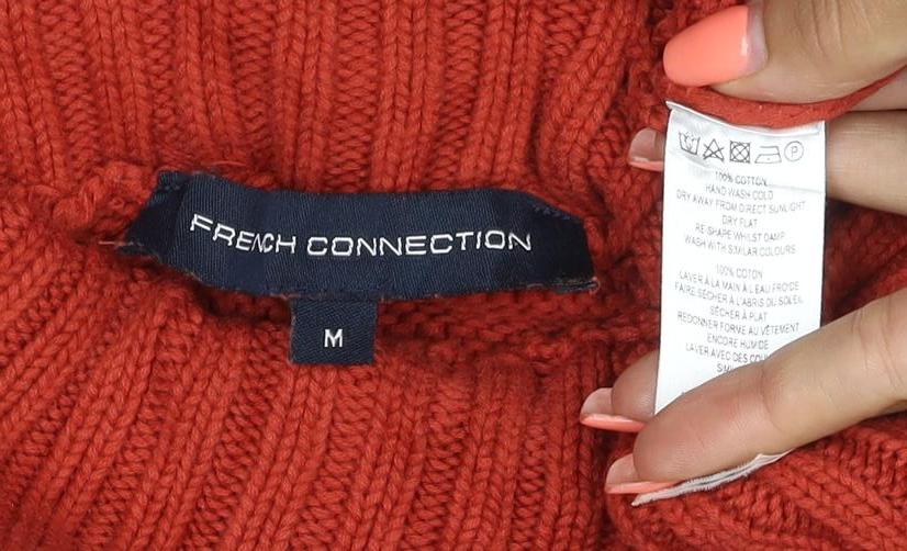 Brand and care label for French Connection Women Red M Cotton Roll Neck Knit jumper