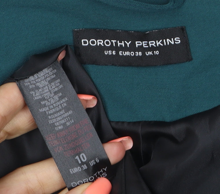 Brand and care label for Dorothy Perkins Women Green UK 10 Lined Open Front Shawl Lapel Blazer