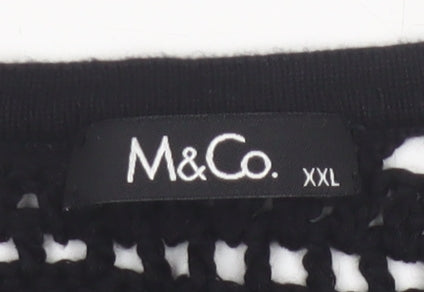 M&Co Women Black UK 20 Cotton Crochet Open Shrug Short Sleeve
