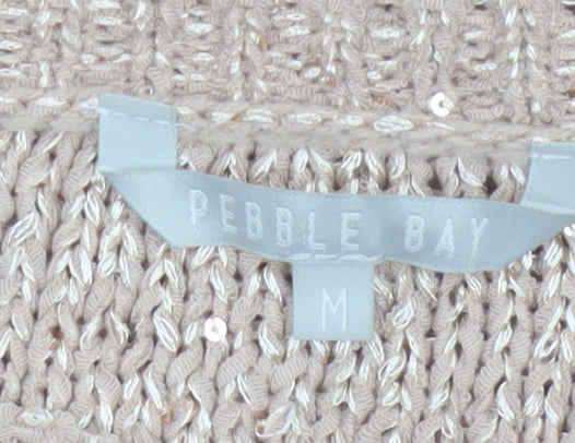 Pebble Bay Women’s Beige M Sequin Open-Knit 3/4 Sleeve Jumper
