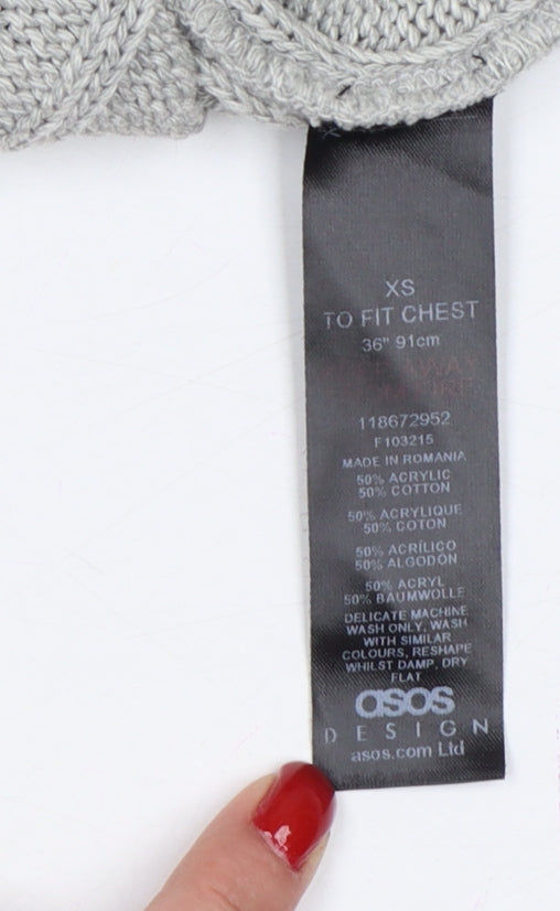 Brand and care label for ASOS Design Women Grey XS Rib Knit Crew Neck jumper