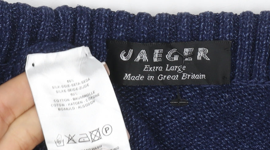 Brand and care label for Jaeger Women Blue XL Cable-Knit Cowl Neck Silk Cotton Jumper