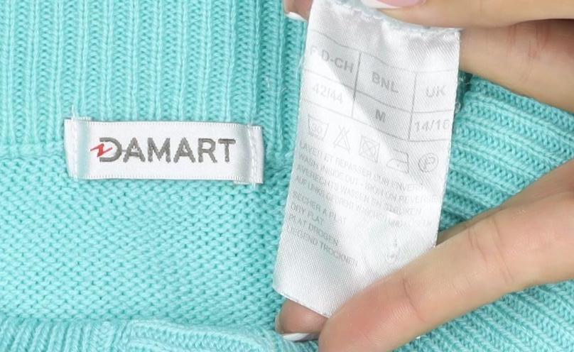 Damart Women Blue UK 14/16 Henley High Neck Acrylic Knit Jumper